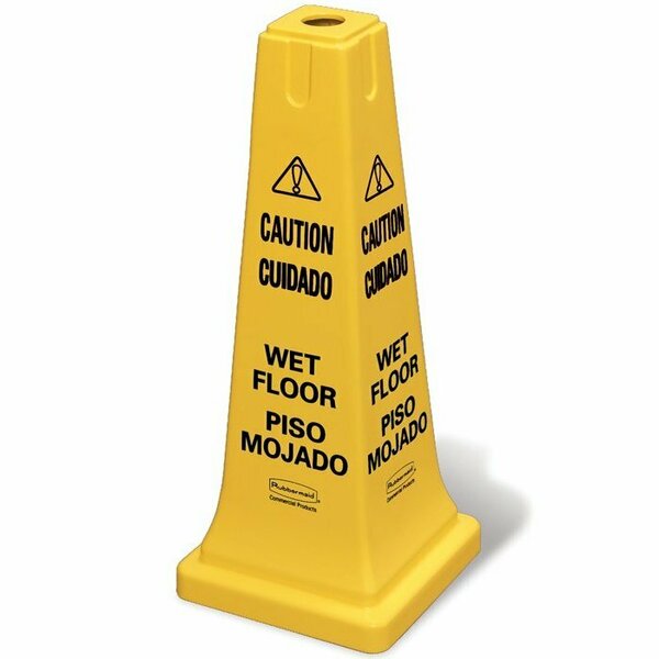 Rubbermaid in.Caution Wet Floor in. Safety Cone Yellow 25 in. 4 Sided Multi-lingual FG627777YEL-EA